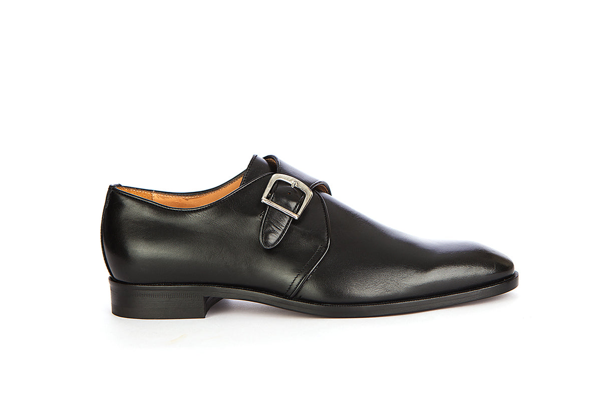 Mens Black Single Monk Strap Shoes, Single Monk Buckle Shoes – Vittore ...