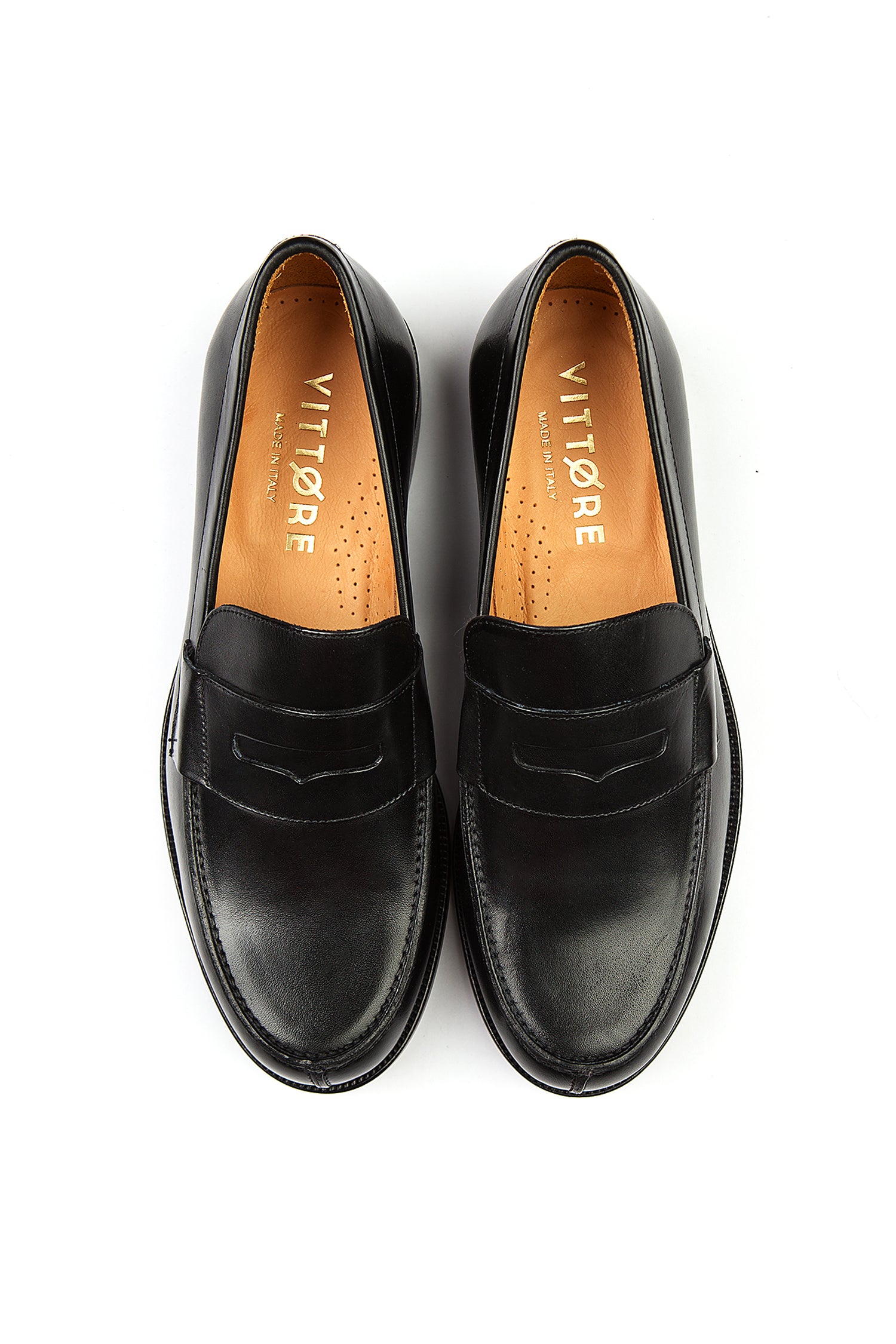 Black Leather Penny Loafers for Men