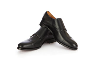 Handmade black double monk buckle shoes online India