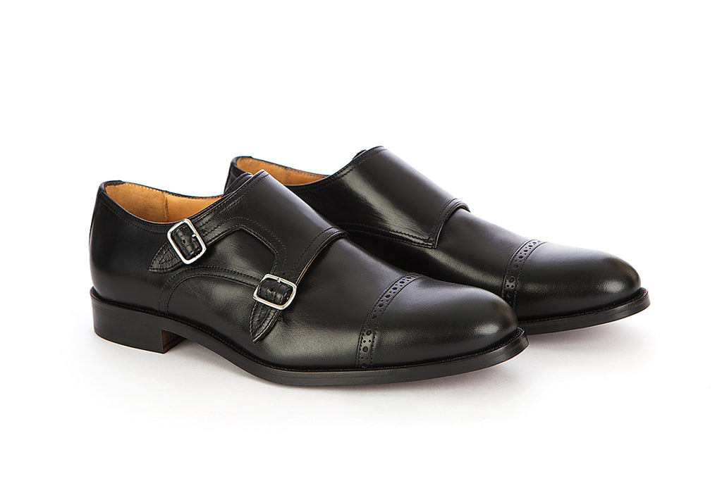 Mens Black Double Monk Strap Shoes