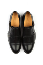 Load image into Gallery viewer, Black Double Monk Buckle Shoes Online India
