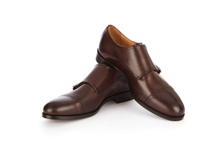 Mens Italian Brown Leather Monk Strap Dress Shoes