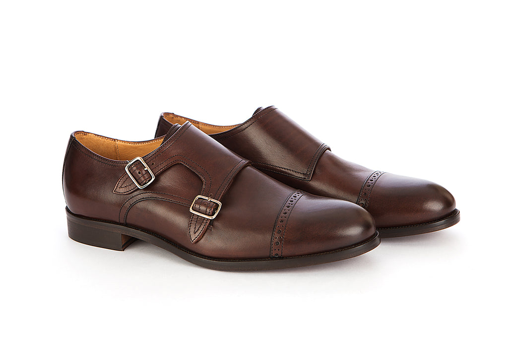 Mens Leather Dress Shoes Brown Monkstraps