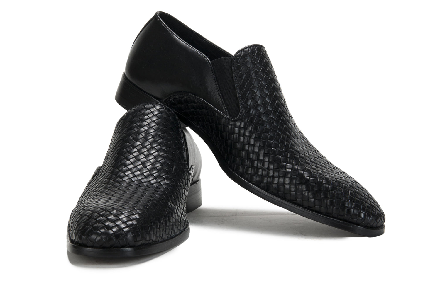 Handwoven Black Leather Slip On Shoes
