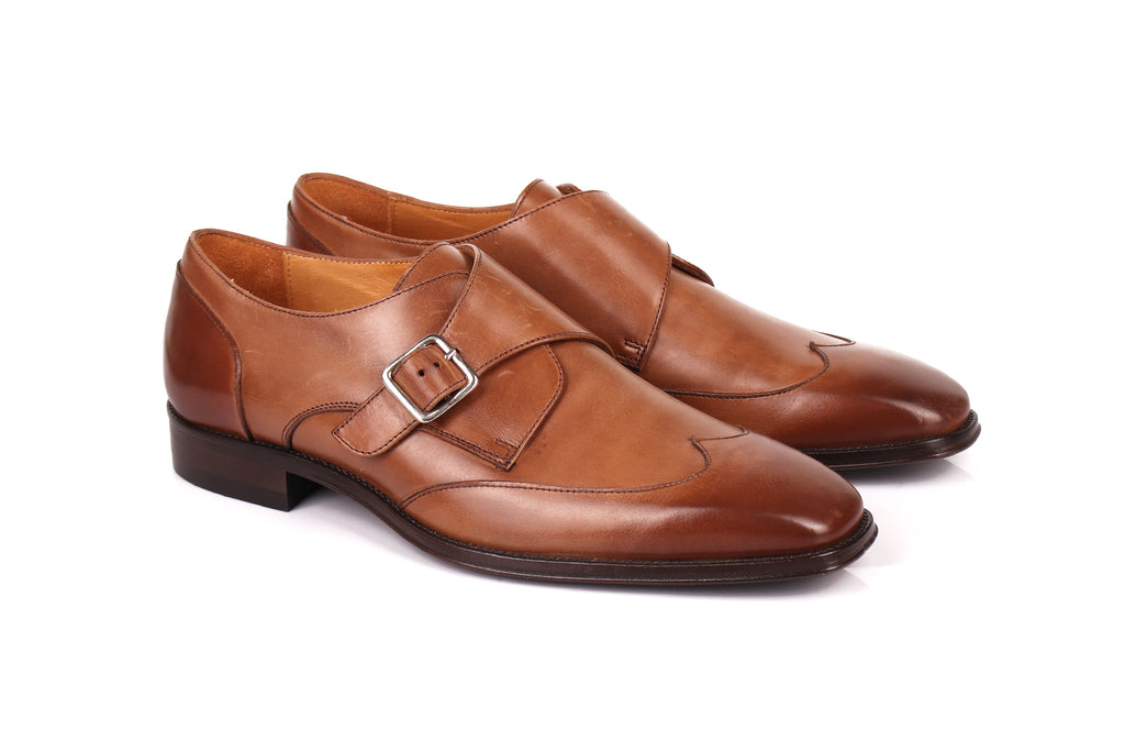 Tan Single Monk Strap Shoes 