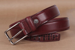 Burgundy Brown Leather Belt for Men