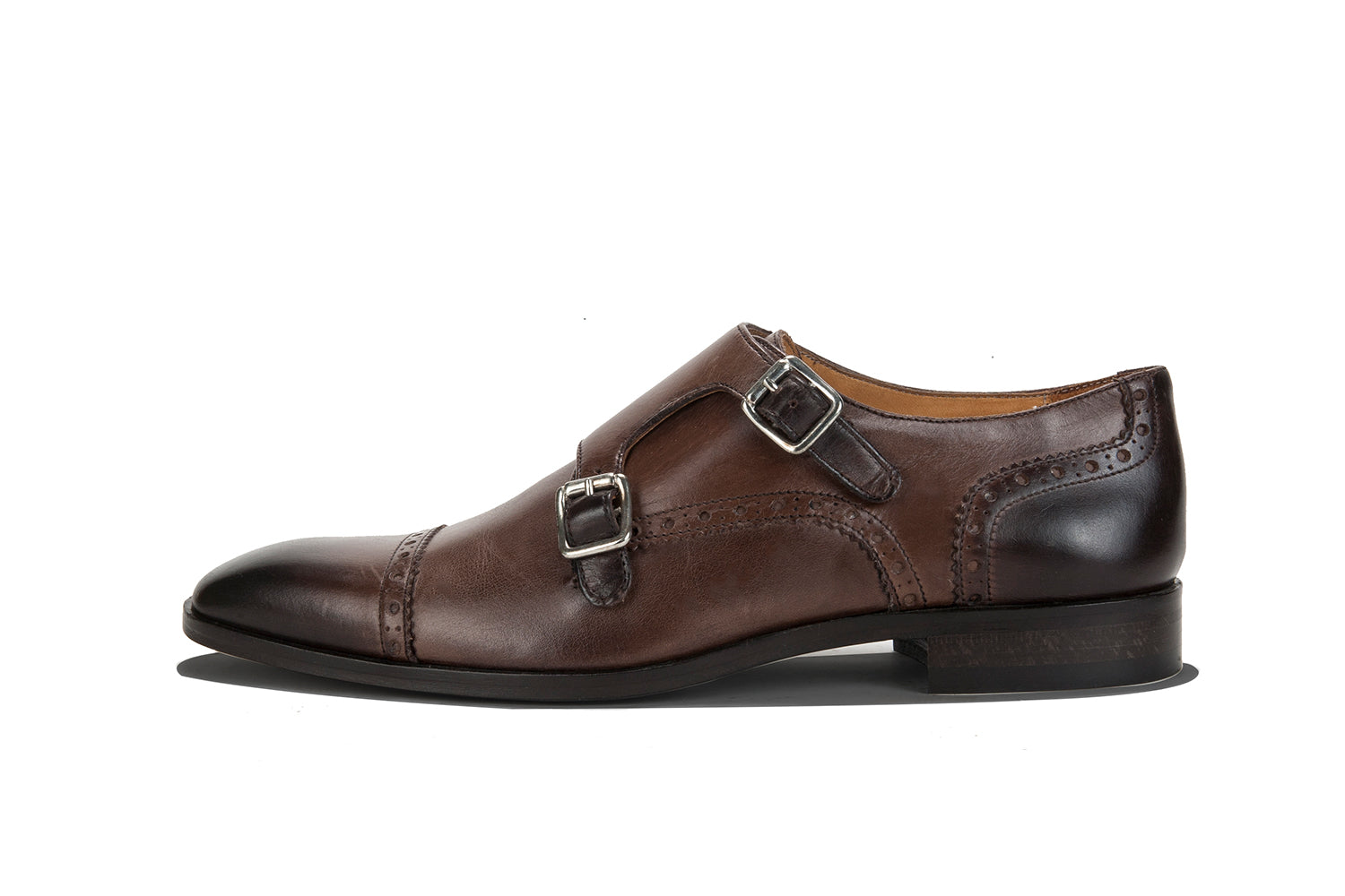 Brown Handcrafted Double Monk Strap Shoes for men
