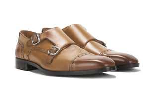 tan colour double monk strap shoes for men
